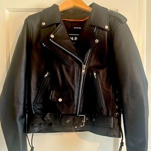 Leather motorcycle jacket with zip out liner